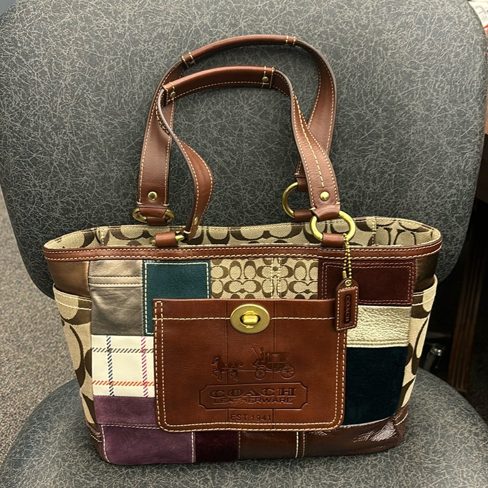 Coach signature purse, patchwork handbag, boho, vintage